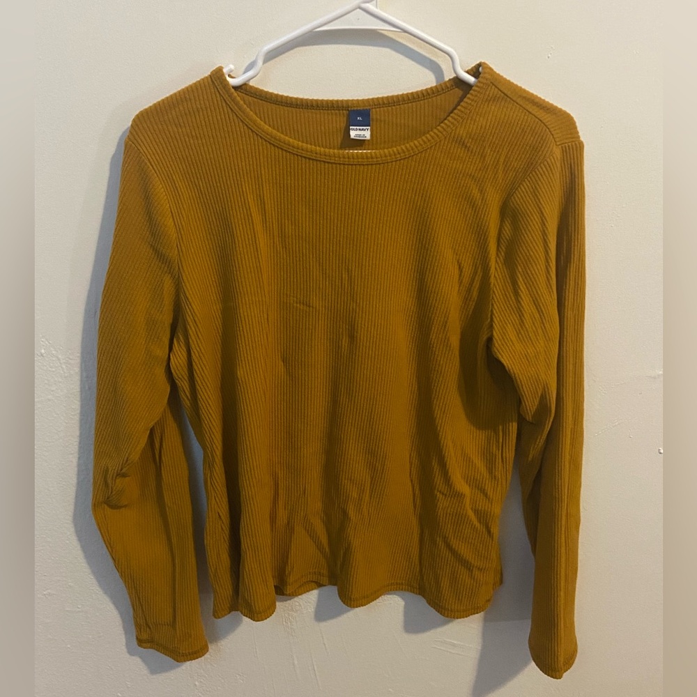 Old Navy Ribbed Ling Sleeve Tee, Mustard Yellow